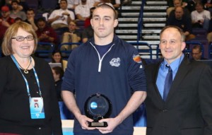 Old Dominion seniorTristan Warner (Cumberland Valley) receives his second straight Elite 89 Award. Photo from Old Dominion Athletics courtesy Leslie Wilde 